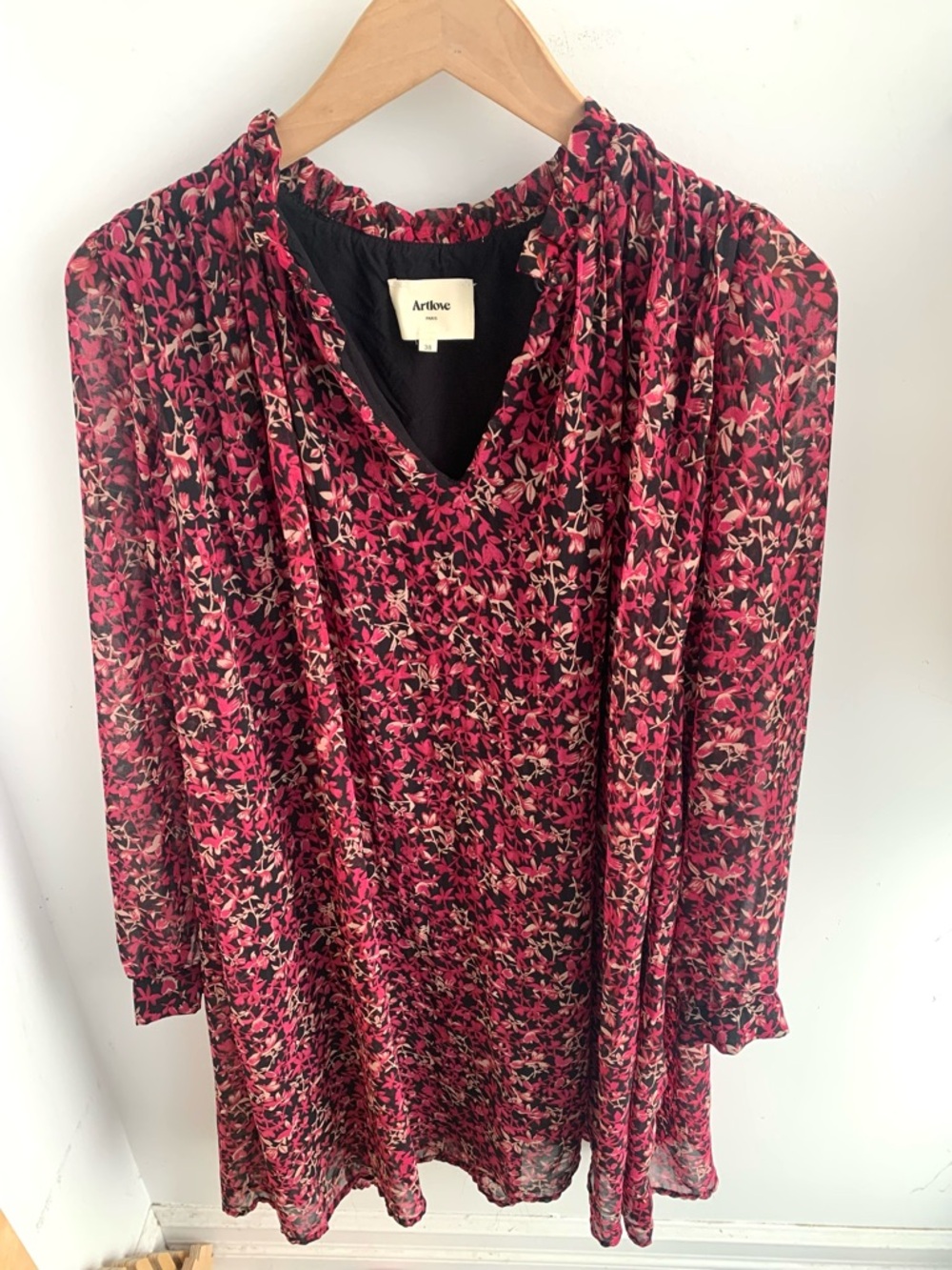 Black Midi Dress with Pink Floral Print